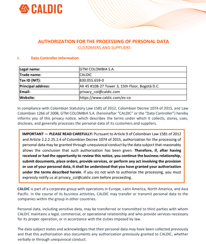 Autorización Caldic (redactada para conducta inequívoca)