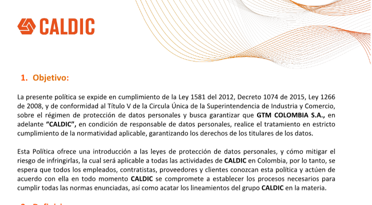 Política de Tratamiento de Datos Personales de Caldic